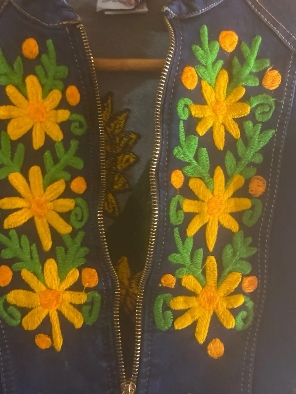 Girls size 10/12 Embroidered Floral Denim Jacket - Yellow & Green